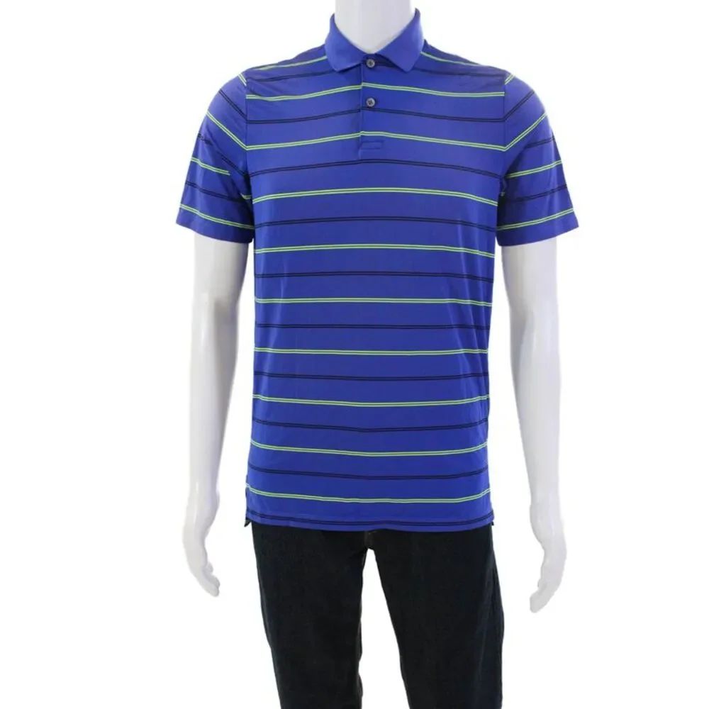 RLX Ralph Lauren Mens Striped Short Sleeve Collared Polo Shirt Blue Size S